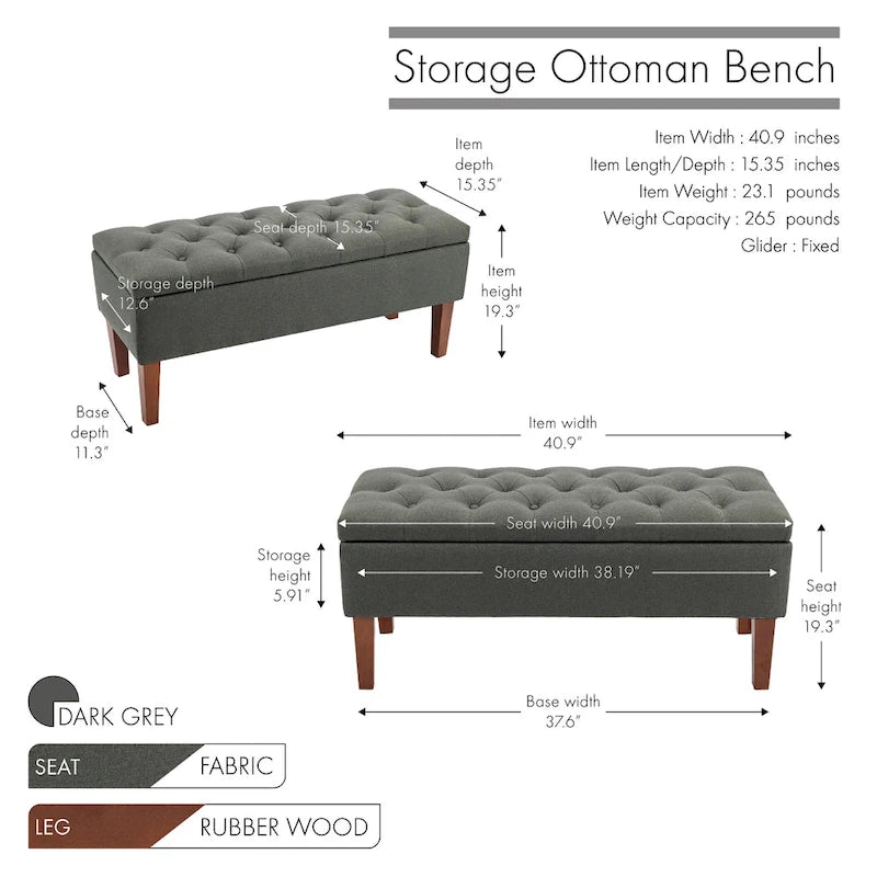 Banco otomana de almacenamiento capitoné Beige / Gris oscuro / Gris - 1 persona, tapa con bisagras