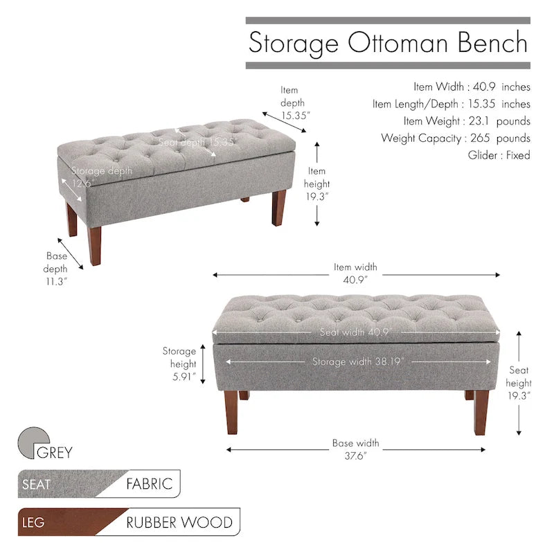 Banco otomana de almacenamiento capitoné Beige / Gris oscuro / Gris - 1 persona, tapa con bisagras