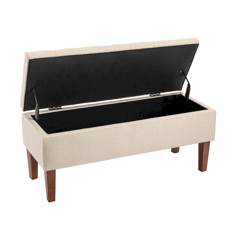 Banco otomana de almacenamiento capitoné Beige / Gris oscuro / Gris - 1 persona, tapa con bisagras