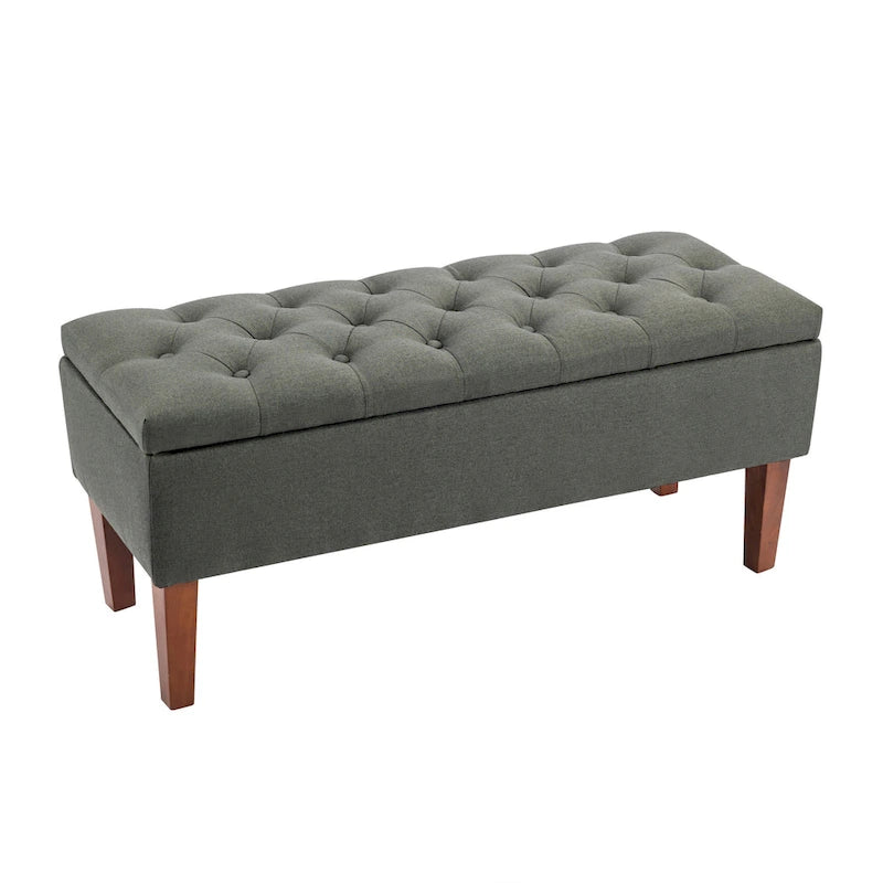 Banco otomana de almacenamiento capitoné Beige / Gris oscuro / Gris - 1 persona, tapa con bisagras