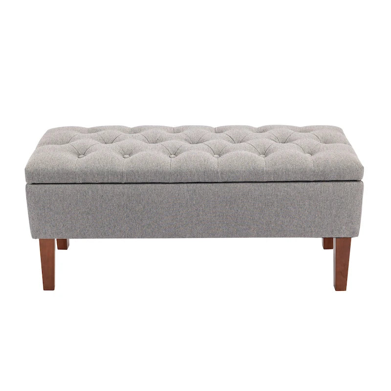 Banco otomana de almacenamiento capitoné Beige / Gris oscuro / Gris - 1 persona, tapa con bisagras