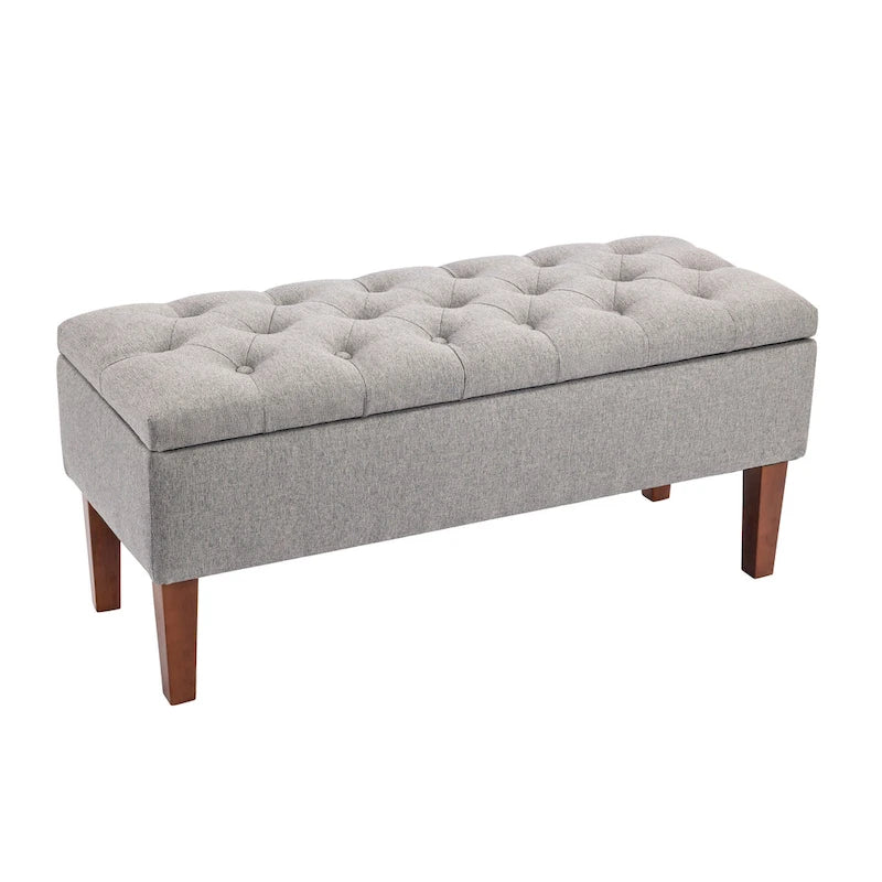 Banco otomana de almacenamiento capitoné Beige / Gris oscuro / Gris - 1 persona, tapa con bisagras