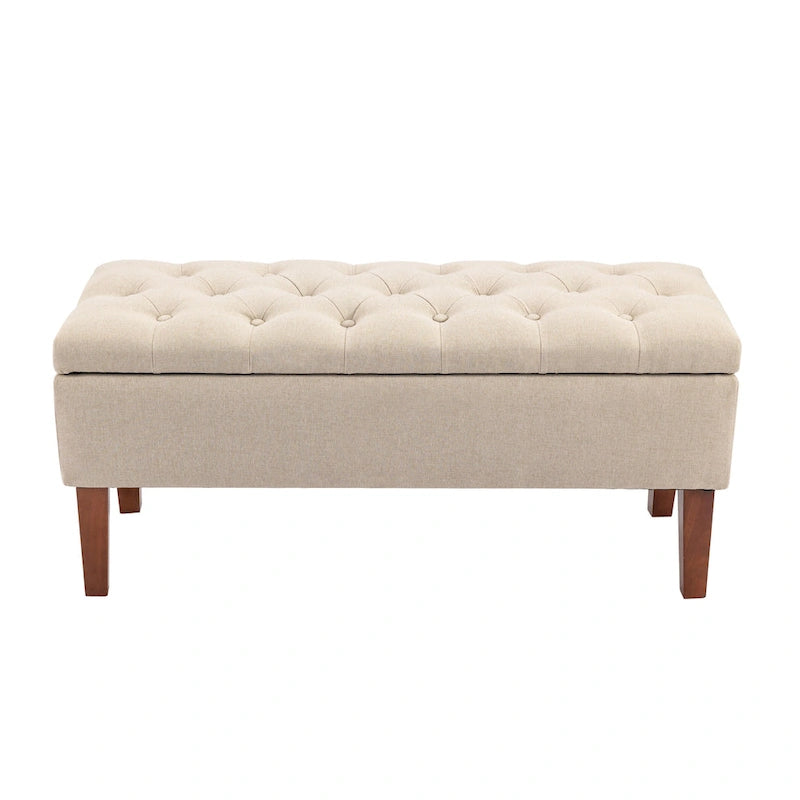 Banco otomana de almacenamiento capitoné Beige / Gris oscuro / Gris - 1 persona, tapa con bisagras