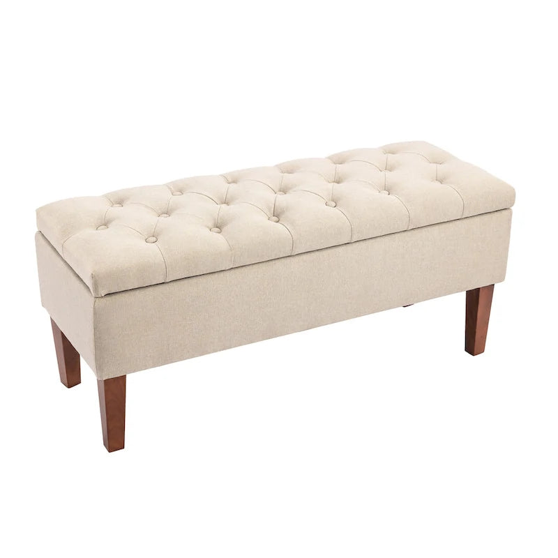 Banco otomana de almacenamiento capitoné Beige / Gris oscuro / Gris - 1 persona, tapa con bisagras