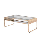 Mesa de centro contemporánea de cristal oro y plata, 1 estante, Asientos N/A
