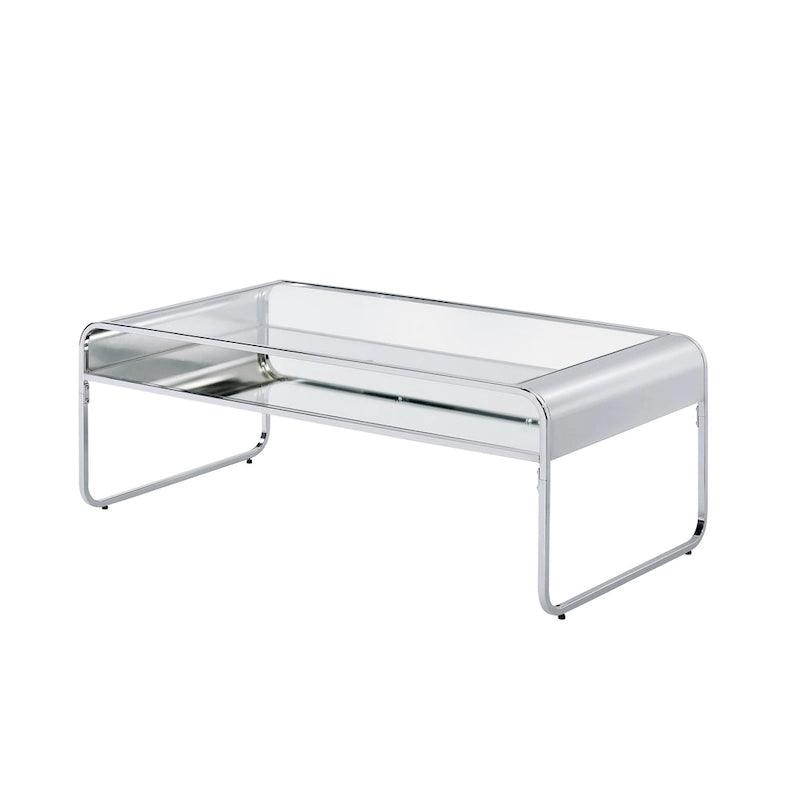 Mesa de centro contemporánea de cristal oro y plata, 1 estante, Asientos N/A
