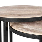 Mesas auxiliares nido de madera natural y base de hierro negro/dorado, juego de 2