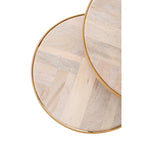 Mesas auxiliares nido de madera natural y base de hierro negro/dorado, juego de 2
