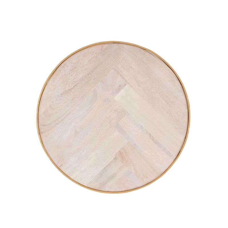 Mesas auxiliares nido de madera natural y base de hierro negro/dorado, juego de 2