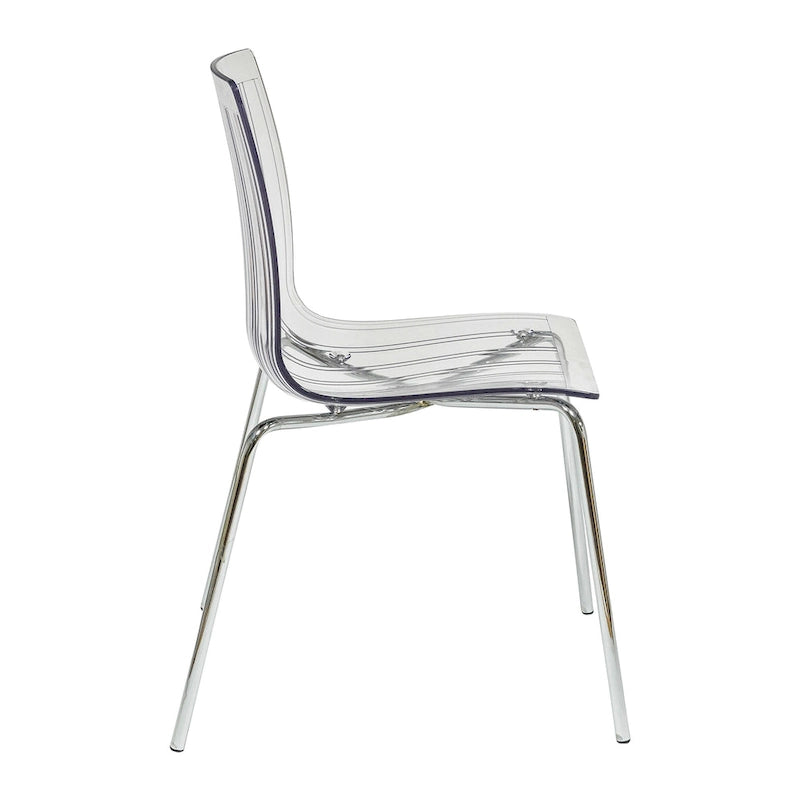 Sillas de comedor de plástico acrílico Ralph (juego de 2) con patas de metal cromado, silla auxiliar decorativa moderna transparente para comedor y cocina