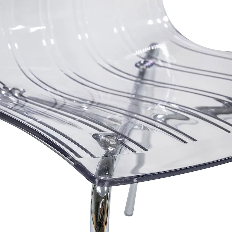 Sillas de comedor de plástico acrílico Ralph (juego de 2) con patas de metal cromado, silla auxiliar decorativa moderna transparente para comedor y cocina