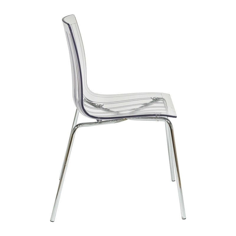 Sillas de comedor de plástico acrílico Ralph (juego de 2) con patas de metal cromado, silla auxiliar decorativa moderna transparente para comedor y cocina