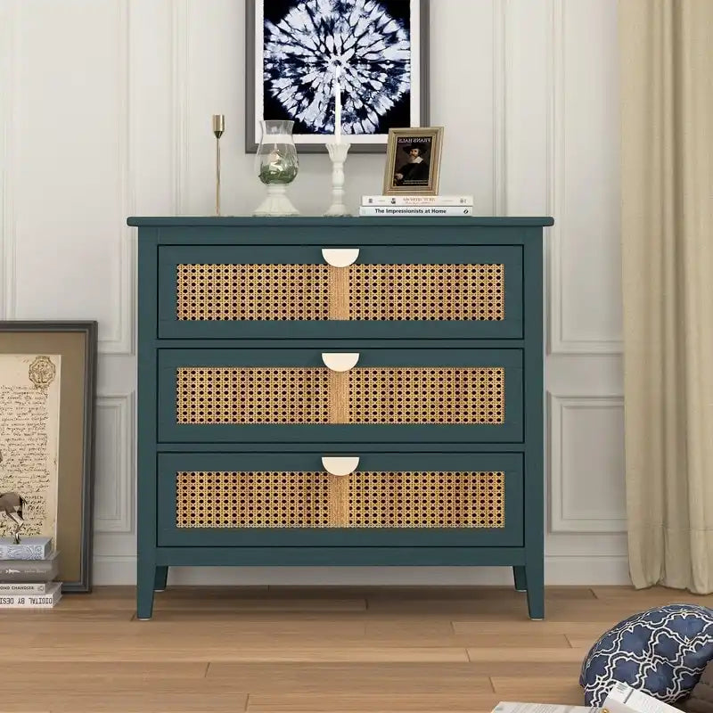 Gabinete de almacenamiento de ratán de 3 cajones rojo/verde/gris/azul – 1 persona