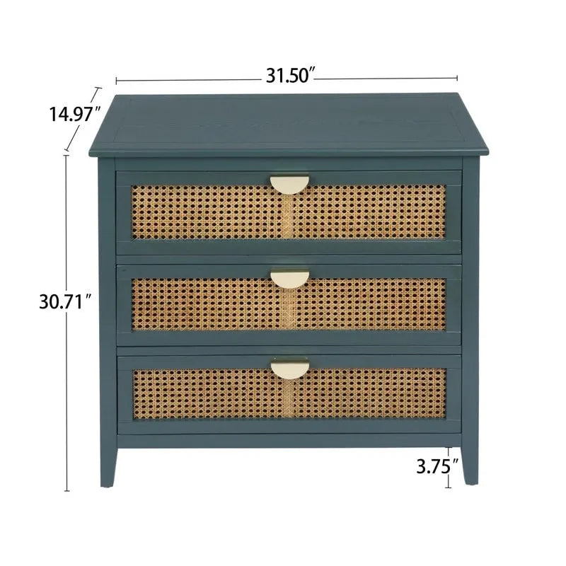 Gabinete de almacenamiento de ratán de 3 cajones rojo/verde/gris/azul – 1 persona