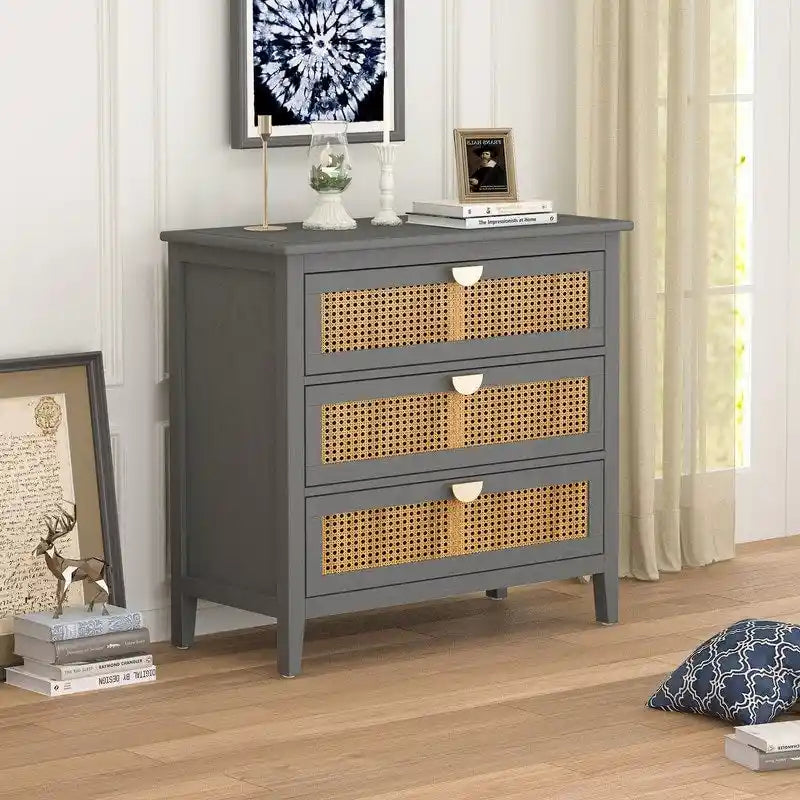 Gabinete de almacenamiento de ratán de 3 cajones rojo/verde/gris/azul – 1 persona