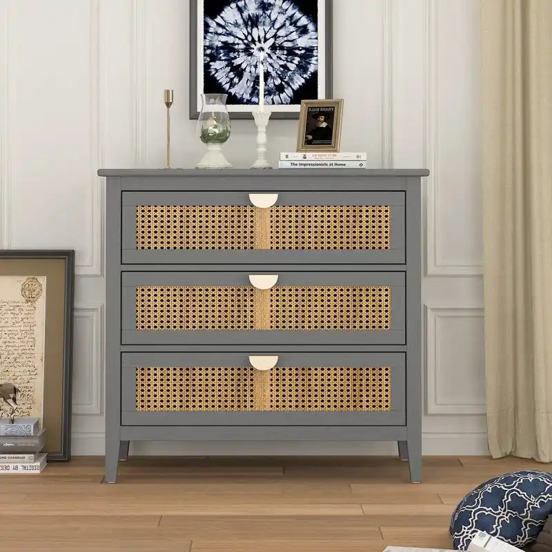 Gabinete de almacenamiento de ratán de 3 cajones rojo/verde/gris/azul – 1 persona