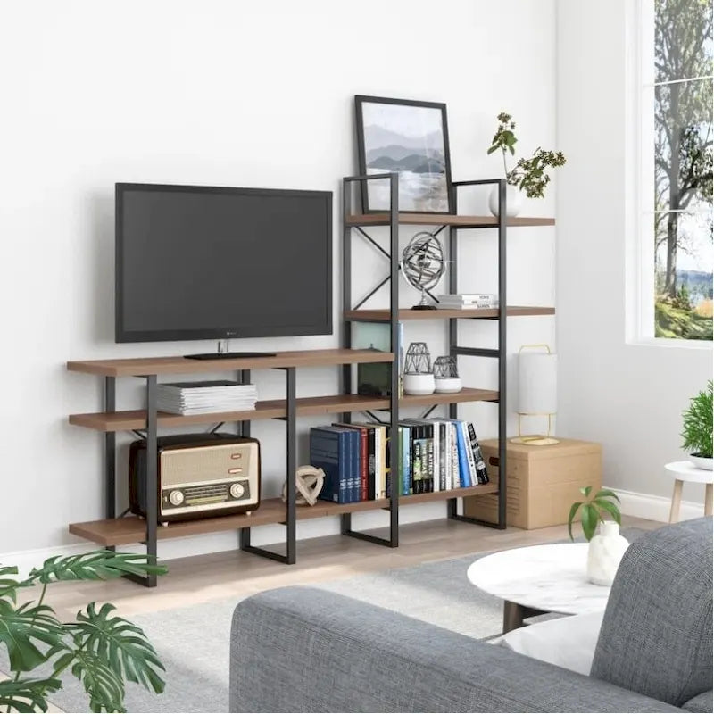 Soporte de TV industrial Jd Walnut de 3 estantes para televisores de hasta 55 pulgadas