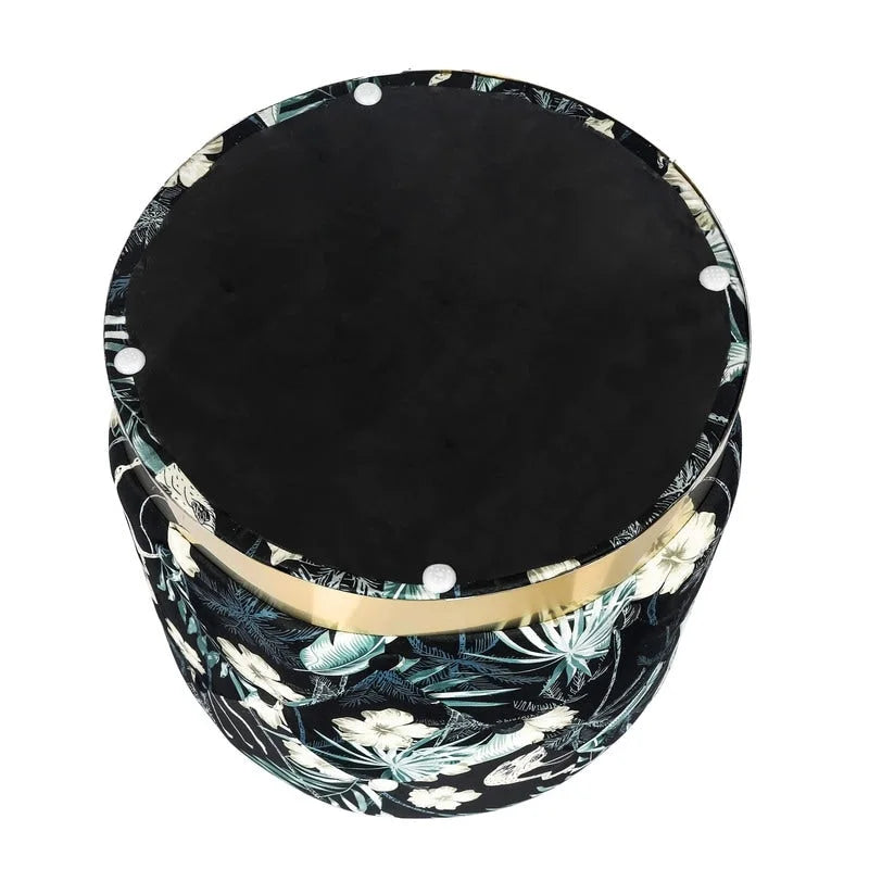 Puf redondo de terciopelo floral otomano - 1 persona