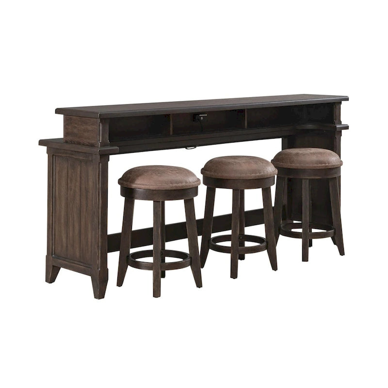 Juego de mesa consola de bar de 4 piezas en color marrón silla con 3 taburetes