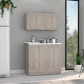 Juego de muebles de cocina de doble puerta gris claro/blanco/negro con 2 estantes