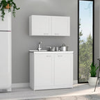 Juego de muebles de cocina de doble puerta gris claro/blanco/negro con 2 estantes
