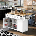 Isla de cocina con encimera de madera de caucho abatible de 53 pulgadas sobre 5 ruedas con armario de almacenamiento y 3 cajones - 53