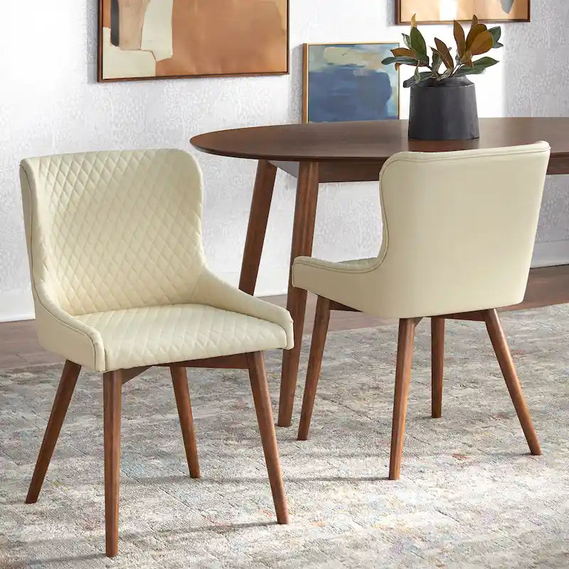 Sillas de comedor tapizadas Wingback en crema/azul/gris, juego de 2
