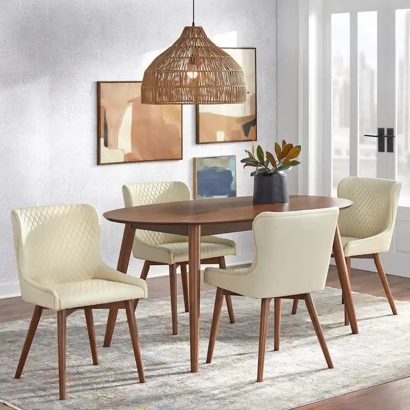 Sillas de comedor tapizadas Wingback en crema/azul/gris, juego de 2