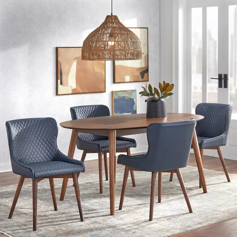 Sillas de comedor tapizadas Wingback en crema/azul/gris, juego de 2