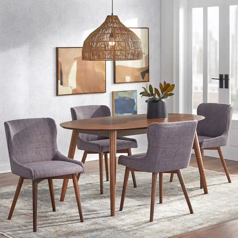 Sillas de comedor tapizadas Wingback en crema/azul/gris, juego de 2