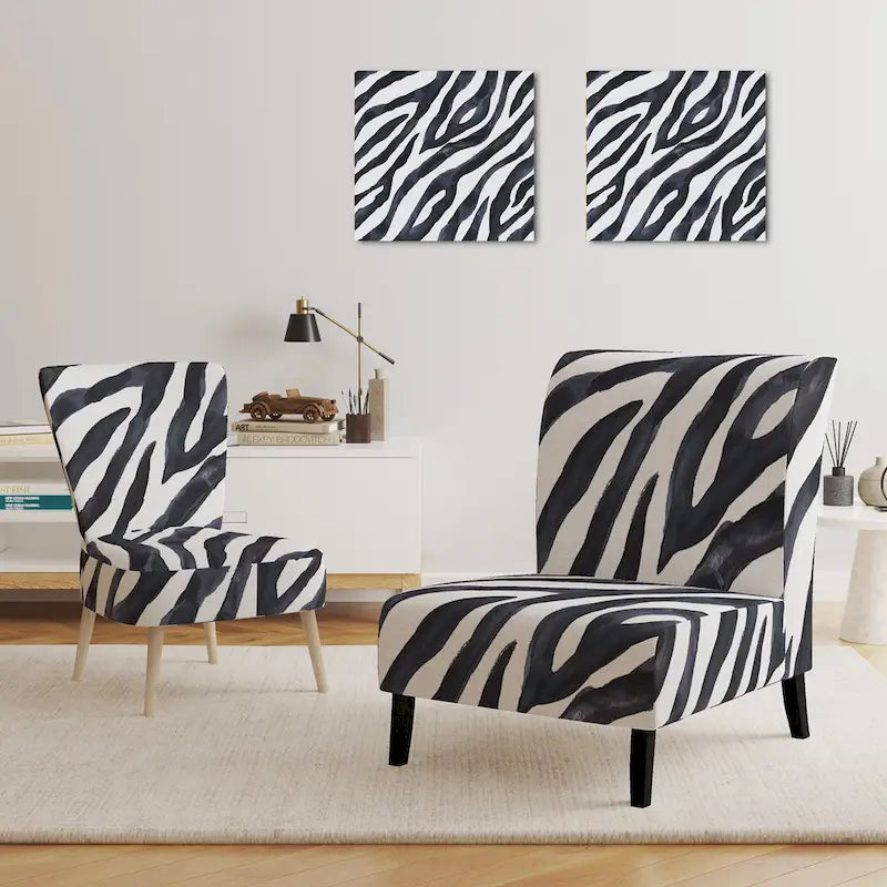 Sillón decorativo cebra blanco y negro, 1 persona, sin brazos/con brazos