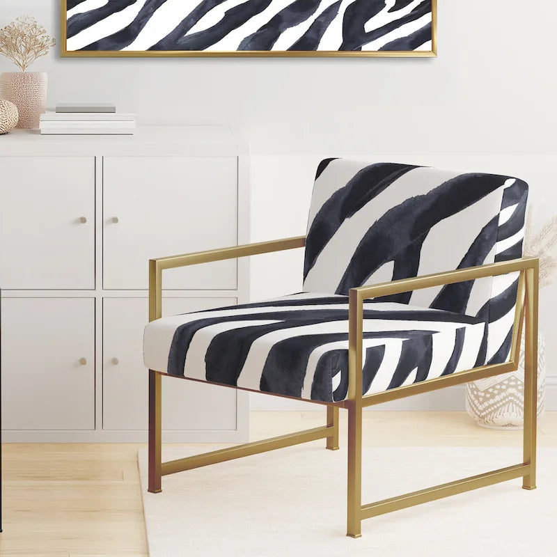 Sillón decorativo cebra blanco y negro, 1 persona, sin brazos/con brazos
