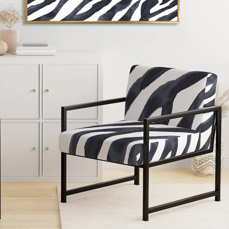 Sillón decorativo cebra blanco y negro, 1 persona, sin brazos/con brazos