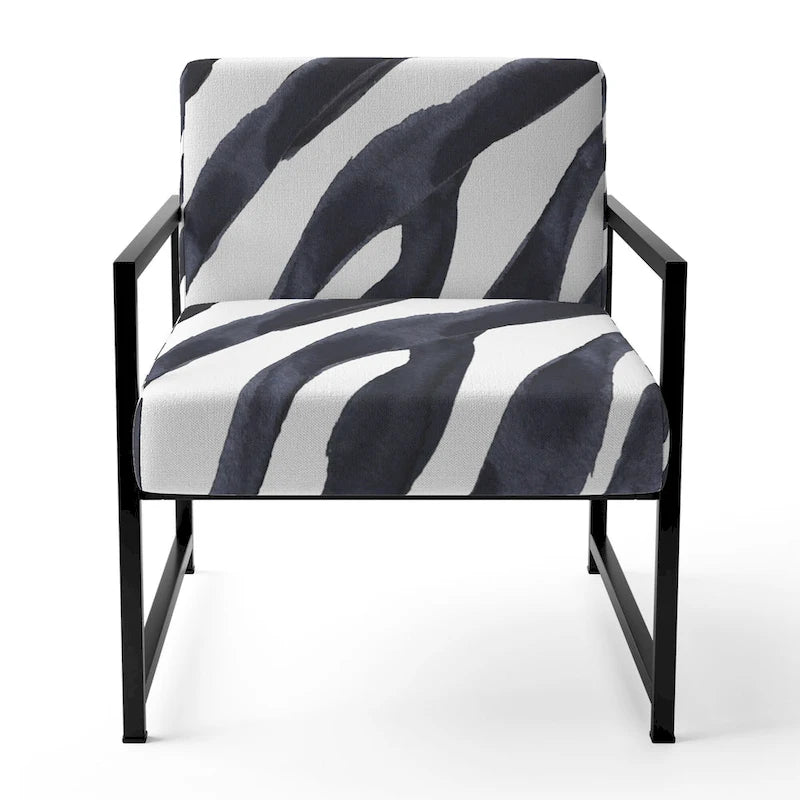 Sillón decorativo cebra blanco y negro, 1 persona, sin brazos/con brazos