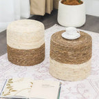 Puf de totora tejido a mano de varios/natural y beige, juego de 2