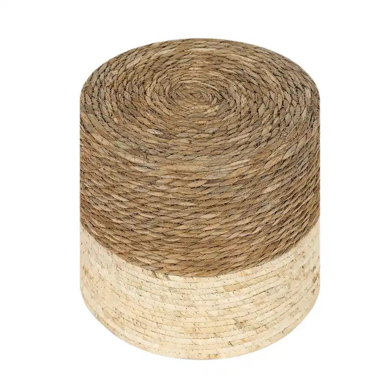 Puf de totora tejido a mano de varios/natural y beige, juego de 2
