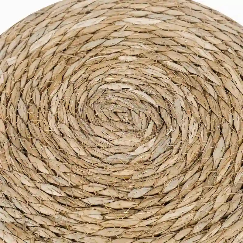 Puf de totora tejido a mano de varios/natural y beige, juego de 2