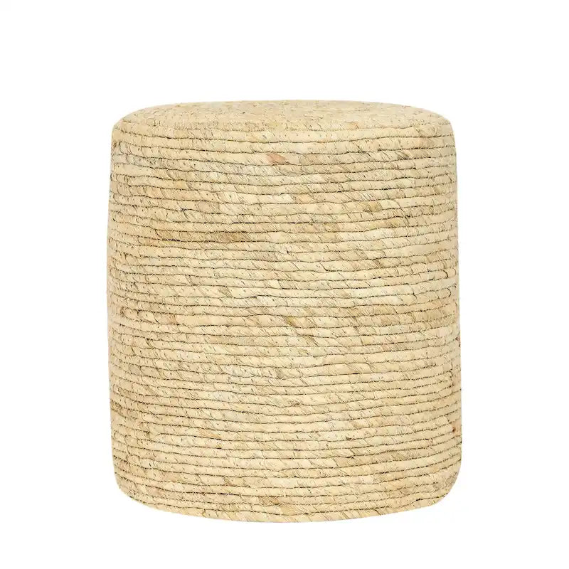 Puf de totora tejido a mano de varios/natural y beige, juego de 2