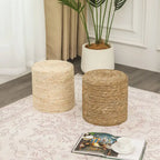 Puf de totora tejido a mano de varios/natural y beige, juego de 2