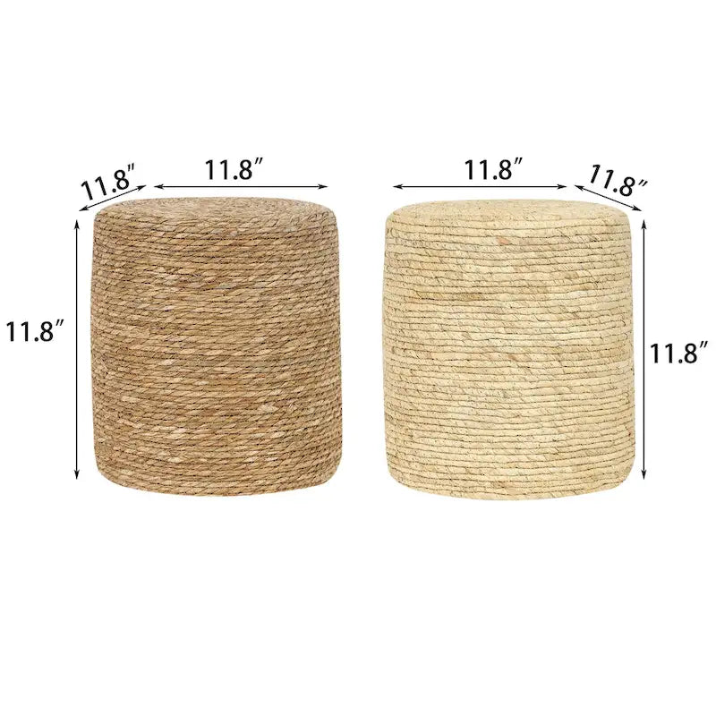 Puf de totora tejido a mano de varios/natural y beige, juego de 2