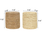 Puf de totora tejido a mano de varios/natural y beige, juego de 2