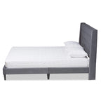 Cama de plataforma moderna con respaldo de ala de terciopelo azul marino/gris, Queen y King, para 2 personas