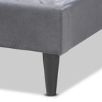 Cama de plataforma moderna con respaldo de ala de terciopelo azul marino/gris, Queen y King, para 2 personas