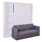 Cama Murphy Blanca con Sofá y Estanterías, Matrimonial, Duermen 1–2