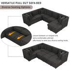 Sofá seccional cama gris en forma de U con almacenamiento, puertos USB y cojines traseros – Capacidad para más de 6 personas