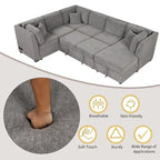 Sofá seccional cama gris en forma de U con almacenamiento, puertos USB y cojines traseros – Capacidad para más de 6 personas