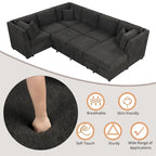 Sofá seccional cama gris en forma de U con almacenamiento, puertos USB y cojines traseros – Capacidad para más de 6 personas