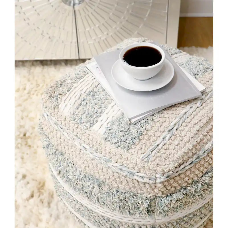 Puf trenzado de algodón beige, 50 cm, 1 plaza