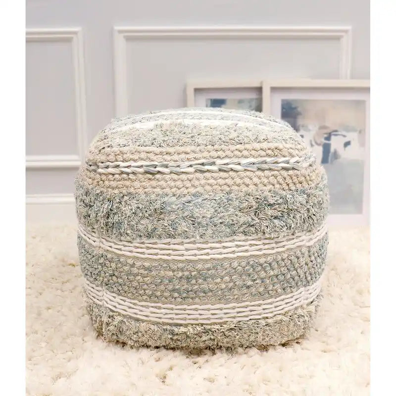 Puf trenzado de algodón beige, 50 cm, 1 plaza