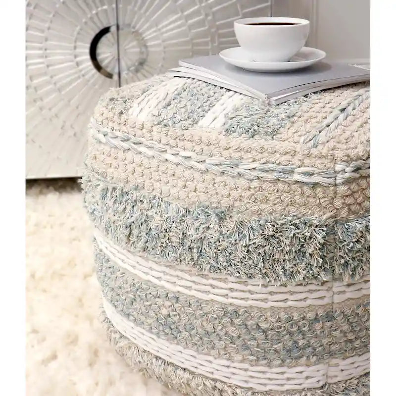 Puf trenzado de algodón beige, 50 cm, 1 plaza